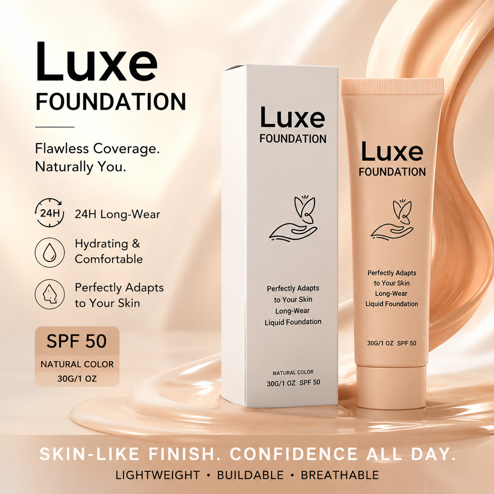 Beauty Makeup Cream - SPF 50+ Color Changing Foundation Long